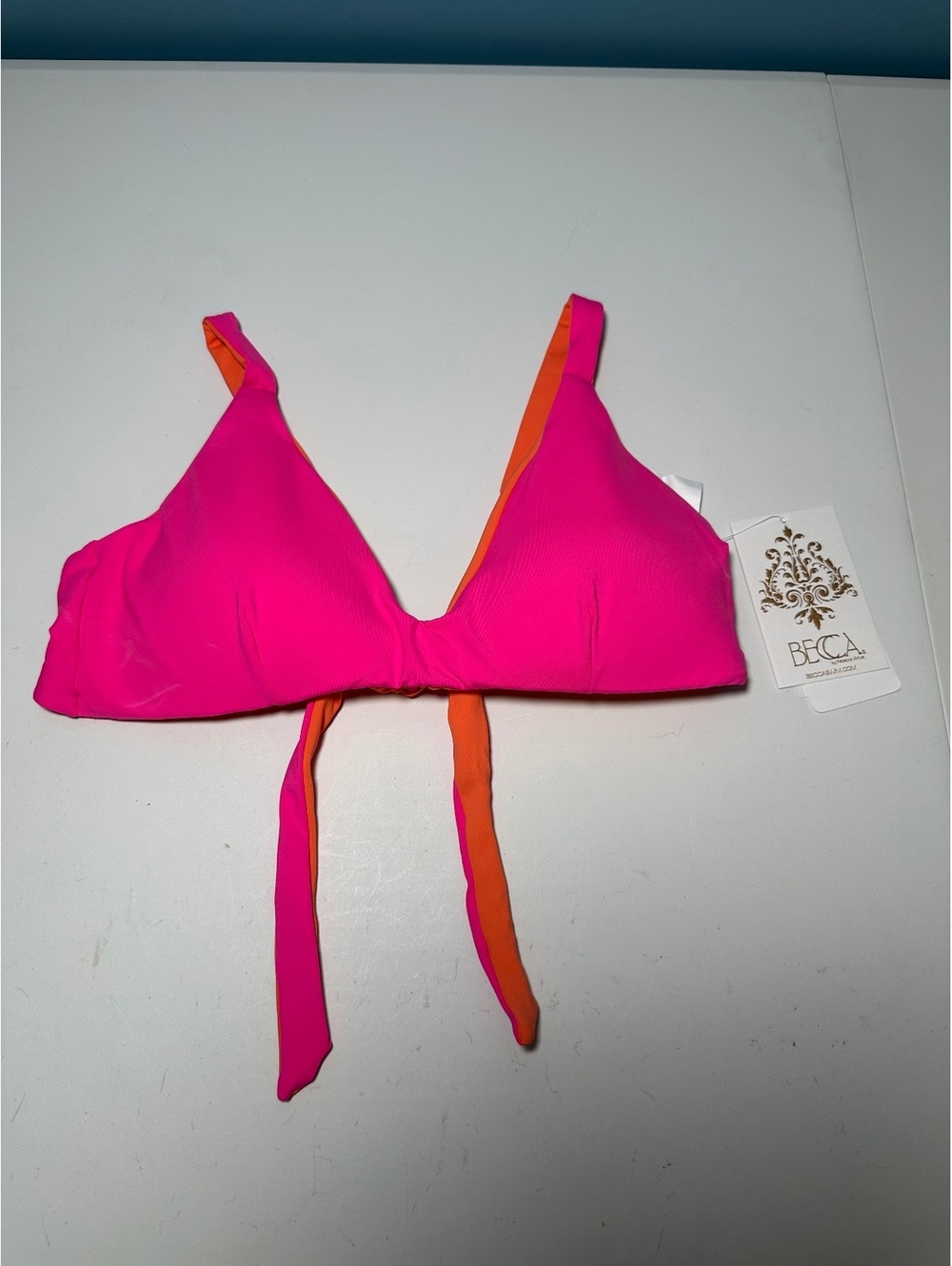 BECCA Reversible Bralette Bikini Top Size Medium Pink and Orange